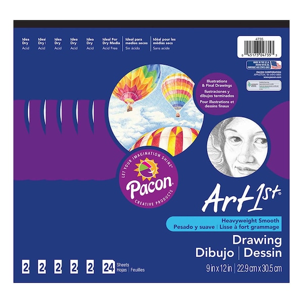 Art1st Drawing Paper Pad, Heavyweight, 9x12, 24 Sheets/Pad, PK6